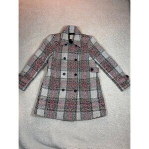 Joie Girls Plaid Double-Breasted Wool Blend Coat Pink/Gray Size xs